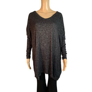 Red Lolly Women’s S/M Blouse oversized Top Long Sleeves Black White Speckled USA